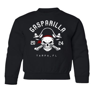 superhotapparel Gasparilla 2024 Tampa Florida Pirate Skull Youth Crewneck Sweatshirt (Black, Youth Medium)
