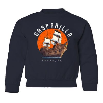 superhotapparel Gasparilla 2024 Tampa Florida Pirate Ship Logo Youth Crewneck Sweatshirt (Navy, Youth X-Large)