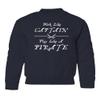superhotapparel Work Like A Captain Play Like A Pirate Funny Logo Youth Crewneck Sweatshirt (Navy, Youth Large) view 1