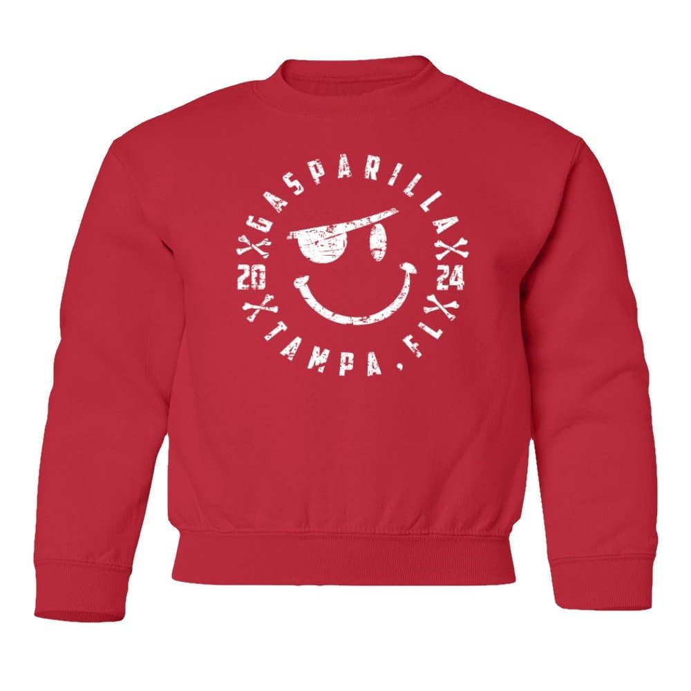 superhotapparel Gasparilla 2024 Tampa Florida Pirate Funny Logo Youth Crewneck Sweatshirt (Red, Youth Large)