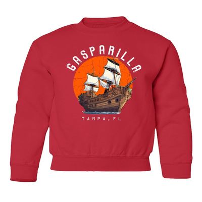 superhotapparel Gasparilla 2024 Tampa Florida Pirate Ship Logo Youth Crewneck Sweatshirt (Red, Youth X-Large)