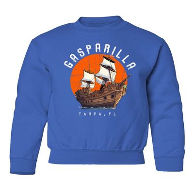 superhotapparel Gasparilla 2024 Tampa Florida Pirate Ship Logo Youth Crewneck Sweatshirt (Royal, Youth X-Large)