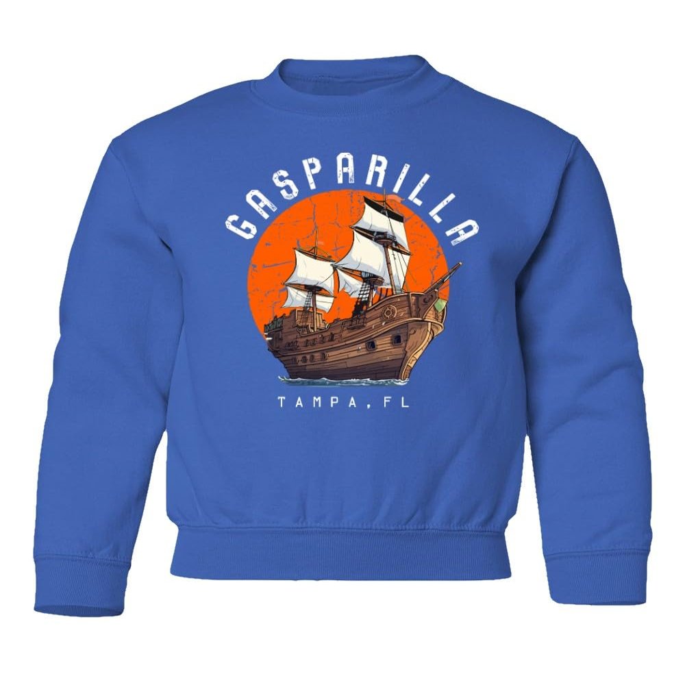 superhotapparel Gasparilla 2024 Tampa Florida Pirate Ship Logo Youth Crewneck Sweatshirt (Royal, Youth X-Large)