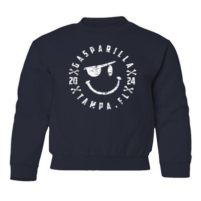 superhotapparel Gasparilla 2024 Tampa Florida Pirate Funny Logo Youth Crewneck Sweatshirt (Navy, Youth Large)
