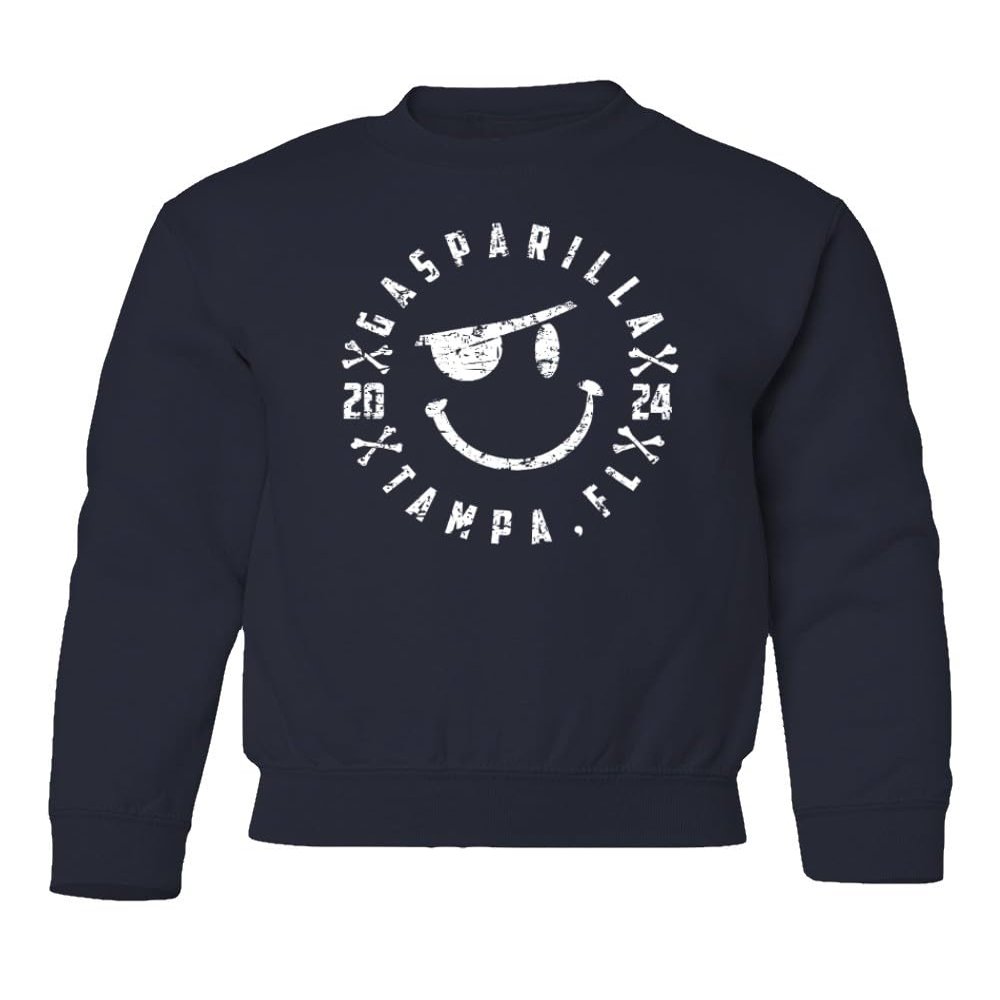 superhotapparel Gasparilla 2024 Tampa Florida Pirate Funny Logo Youth Crewneck Sweatshirt (Navy, Youth Large)