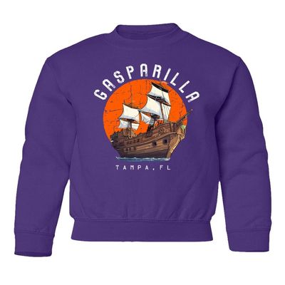 superhotapparel Gasparilla 2024 Tampa Florida Pirate Ship Logo Youth Crewneck Sweatshirt (Purple, Youth X-Large)