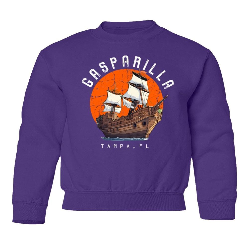 superhotapparel Gasparilla 2024 Tampa Florida Pirate Ship Logo Youth Crewneck Sweatshirt (Purple, Youth X-Large)