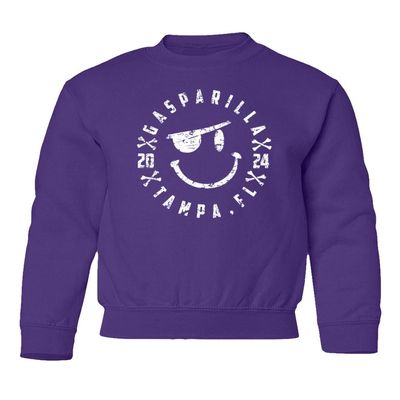 superhotapparel Gasparilla 2024 Tampa Florida Pirate Funny Logo Youth Crewneck Sweatshirt (Purple, Youth Large)