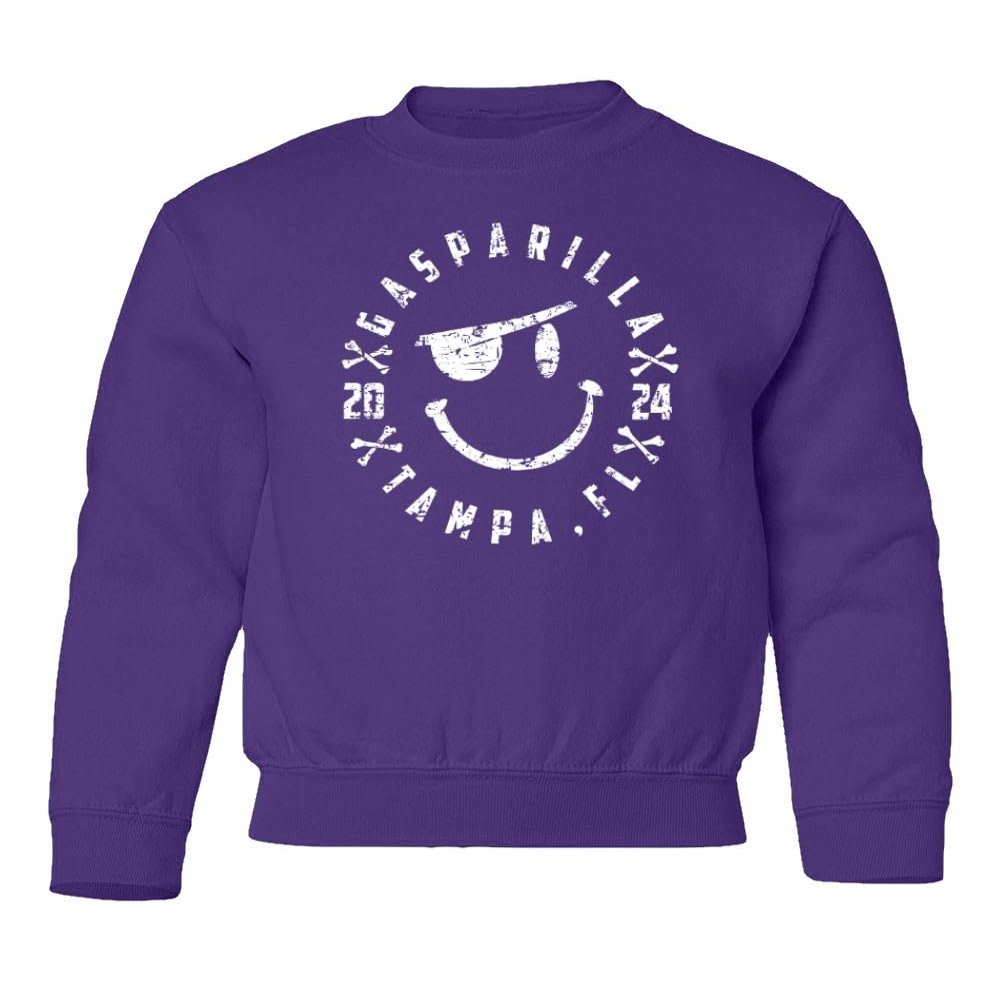 superhotapparel Gasparilla 2024 Tampa Florida Pirate Funny Logo Youth Crewneck Sweatshirt (Purple, Youth Large)