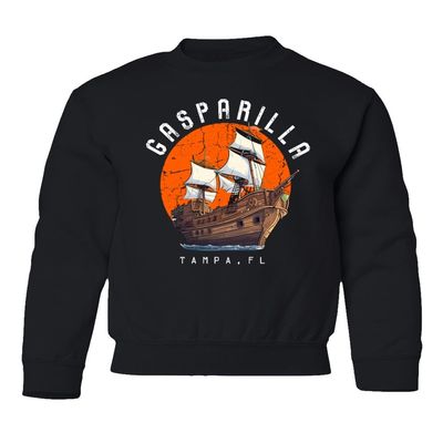 superhotapparel Gasparilla 2024 Tampa Florida Pirate Ship Logo Youth Crewneck Sweatshirt (Black, Youth X-Large)
