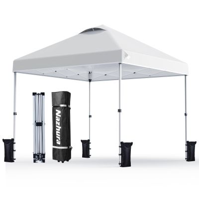 Nazhura 10' x 10' Pop Up Canopy Tent with Sand Weight Bag, Freestanding Sun Shelter for Picnic and Camping, One Person Setup and Height Adjustable (White)