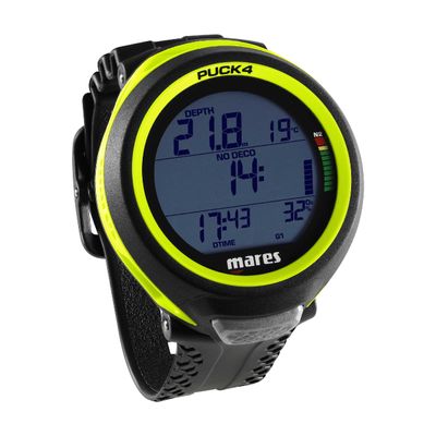 Mares Puck 4 Wrist Dive Computer | Entry-Level Watch-Style One Button Control Underwater Scuba Diving Computer, Black/Yellow