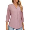 3/4 Sleeve Shirts for Women Business Casual Work Blouse Elegant v Neck Eyelet Loose Summer Tshirt Loose Fit Blouse Women's Dressy Tops and Blouses Hot Pink L view 1