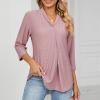 3/4 Sleeve Shirts for Women Business Casual Work Blouse Elegant v Neck Eyelet Loose Summer Tshirt Loose Fit Blouse Women's Dressy Tops and Blouses Hot Pink L view 2
