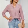 3/4 Sleeve Shirts for Women Business Casual Work Blouse Elegant v Neck Eyelet Loose Summer Tshirt Loose Fit Blouse Women's Dressy Tops and Blouses Hot Pink L view 4