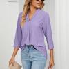3/4 Sleeve Shirts for Women Business Casual Work Blouse Elegant v Neck Eyelet Loose Summer Tshirt Loose Fit Blouse Summer Tops for Women 2026 Trendy Purple XL view 4