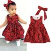 2Pcs African Toddler Baby Girl Dashiki Ankara Outfit Sleeveless African Print Dress Headband Set (Red, 12-18 Months) view 2