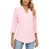 3/4 Sleeve Shirts for Women Business Casual Work Blouse Elegant v Neck Eyelet Loose Summer Tshirt Loose Fit Blouse Womens Spring Fashion 2026 Pink L view 1