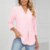3/4 Sleeve Shirts for Women Business Casual Work Blouse Elegant v Neck Eyelet Loose Summer Tshirt Loose Fit Blouse Womens Spring Fashion 2026 Pink L view 2