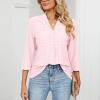3/4 Sleeve Shirts for Women Business Casual Work Blouse Elegant v Neck Eyelet Loose Summer Tshirt Loose Fit Blouse Womens Spring Fashion 2026 Pink L view 3