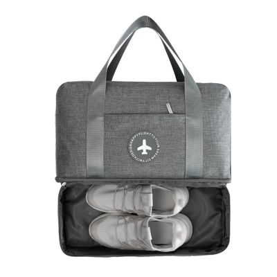 Dry/Wet Separation Travel Duffle Bag for Women Carry On with Shoe Compartment Luggage Sleeve, Large Capacity Folding Travel Tote Gym Bag, Weekender Overnight Bag (Grey)