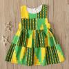 2Pcs African Toddler Baby Girl Dashiki Ankara Outfit Sleeveless African Print Dress Headband Set (Green, 18-24 Months) view 3