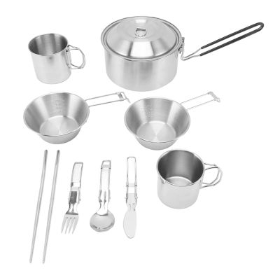UPQRSG 13 Pcs Camping Cookware Mess Kit, Stainless Steel Kitchen Cookware Campfire Cooking Pots Set with Handles, Portable Outdoor Cookware for Camping Backpacking Hiking Outdoor Cooking and Picnic