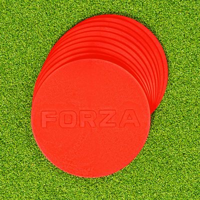 FORZA Flat Disc Markers | Colored Markers for Soccer Training & Outdoor Play - Mini & Standard Size Options (Standard (7in), Red)