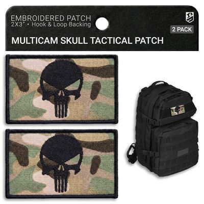 Bluyellow 2-Pack Multicam Skull Patch Embroidered Military Patches with Hook & Loop Tactical Patches for Backpacks Bulletproof Vest Army Jacket Morale Patches Sew on 3x2 Inches