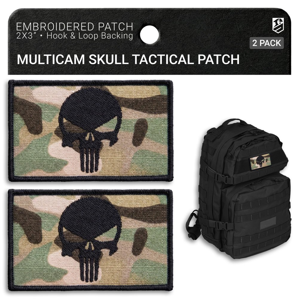 Bluyellow 2-Pack Multicam Skull Patch Embroidered Military Patches with Hook & Loop Tactical Patches for Backpacks Bulletproof Vest Army Jacket Morale Patches Sew on 3x2 Inches