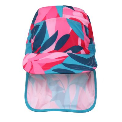 Regatta Protect II Tropical Leaves Sun Hat (1-3 Years) (Tahoe Blue/Pink)