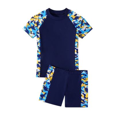 Ikevan Preteen Swimsuits for Boys 7 Boys' Breathable Quick Drying Swimsuit Short Sleeved Shorts Two Piece (Yellow, 7-9 Years)