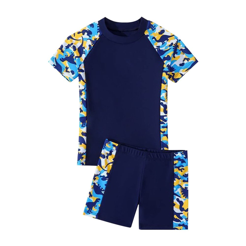 Ikevan Preteen Swimsuits for Boys 7 Boys' Breathable Quick Drying Swimsuit Short Sleeved Shorts Two Piece (Yellow, 7-9 Years)