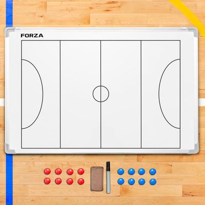 FORZA 35in x 24in Double-Sided Sports Coaching Whiteboard | 13 Sport Options - Dry Erase Board Equipped with Magnetic Markers, Pen & Eraser (Netball, with Carry Bag)