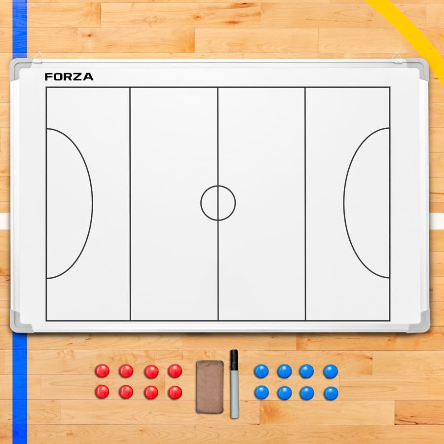 FORZA 35in x 24in Double-Sided Sports Coaching Whiteboard | 13 Sport Options - Dry Erase Board Equipped with Magnetic Markers, Pen & Eraser (Netball, with Carry Bag)