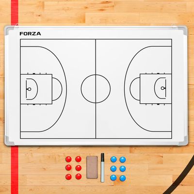 FORZA 35in x 24in Double-Sided Sports Coaching Whiteboard | 13 Sport Options - Dry Erase Board Equipped with Magnetic Markers, Pen & Eraser (Basketball, with Carry Bag)