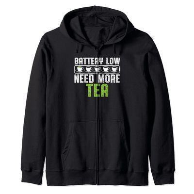 Tea Lover's Energy Boost Battery Low Adults Men Women Zip Hoodie