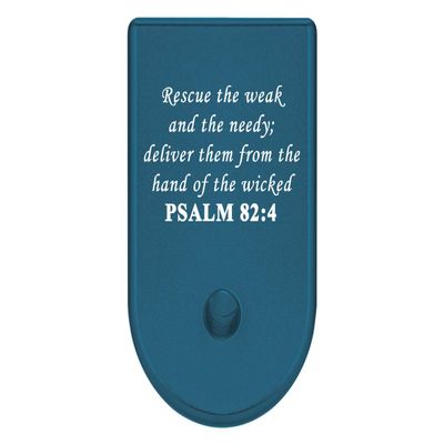 NDZ Performance Magazine Base Plate Finger Extension for Glock 26 27 33 39 Gen 1/2/3/4/5 in 9mm .40, .357, .45 Anodized Aluminum Laser Engraved, Made in The USA - Bible Psalm 82:4 in Blue