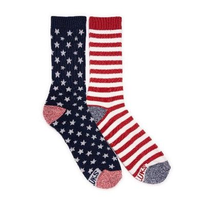 MUK LUKS Unisex 2 Pack Crew Socks, Stars & Stripes