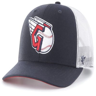 47 MLB Team Color Primary Logo Mesh Trucker Snapback Adjustable Hat Cap, Adult One Size Fits All - Cleveland Guardians Navy