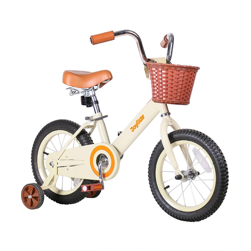 JOYSTAR 14 Inch Kids Bikes with Training Wheels & Basket, Classic Girls Bike for Toddler Ages 3-5 Years Old Girls & Boys, Kids Bicycle, Beige