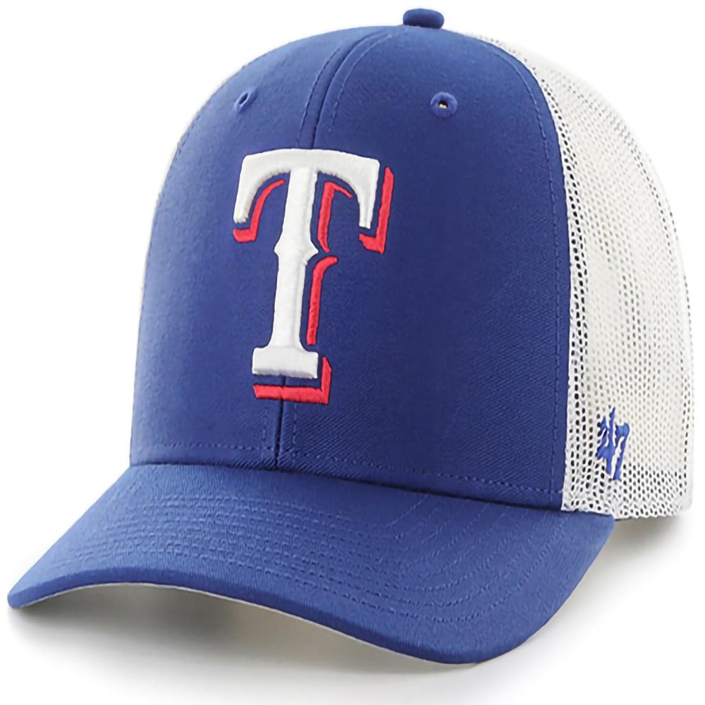 47 MLB Trucker Snapback Adjustable Hat, Adult One Size Fits All - Texas Rangers, Texas Rangers Blue