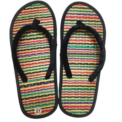 Women's Bamboo Flip Flop,Straw Beach Sandals Handmade,Straw Footwear (10, Rainbow)