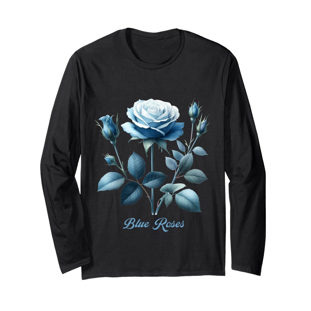 Beautiful Blue & White Rose Bouquet Blossom Botanical Long Sleeve T-Shirt
