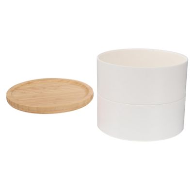 LIFKOME Multi-layer Bamboo Jewelry Organizer Box for Earrings Rings Necklaces Creative Rotating Storage for Home Jewelry Shops White