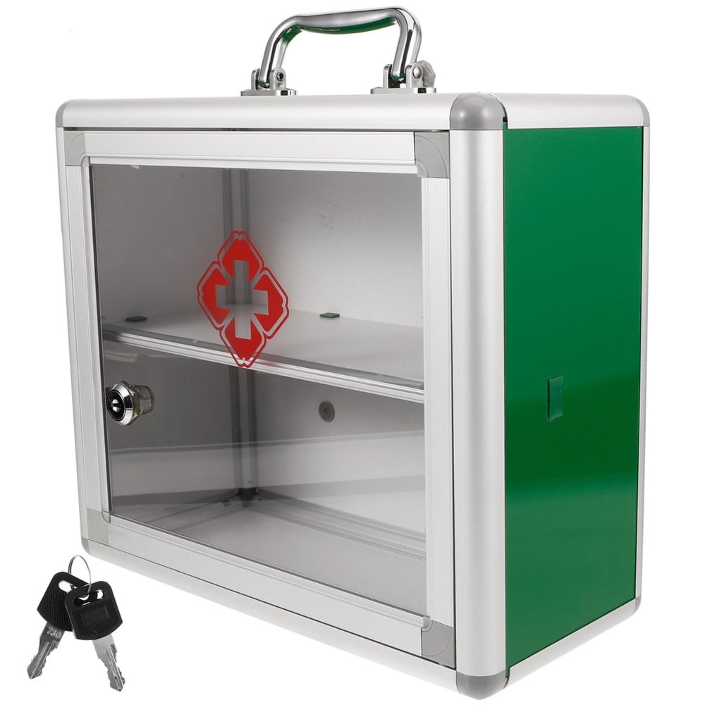 DEARMAMY Cabinet with Lock Wall Mounted Locking Medicine Cabinet Portable Medical Storage Container for Home Locker Room