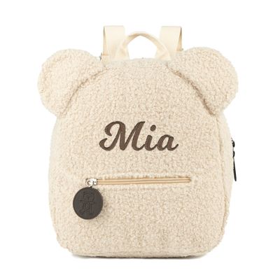 MT WORLD Toddler Backpack Personalized Small Girls Backpack with Embroidered Name - Teddy Bear Daycare Fuzzy Backpacks for Baby Girl - Custom Beige Plush Teddy Backpacks Sherpa Knapsacks for Babies