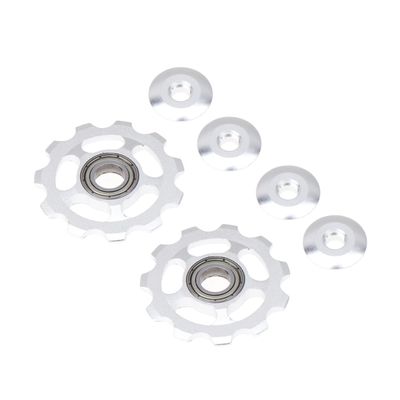 Happyyami 2pcs Aluminum Alloy Rear Derailleur Pulley Durable Bike Accessory for Mountain Bicycles Easy Installation Silver Color Compatible Systems