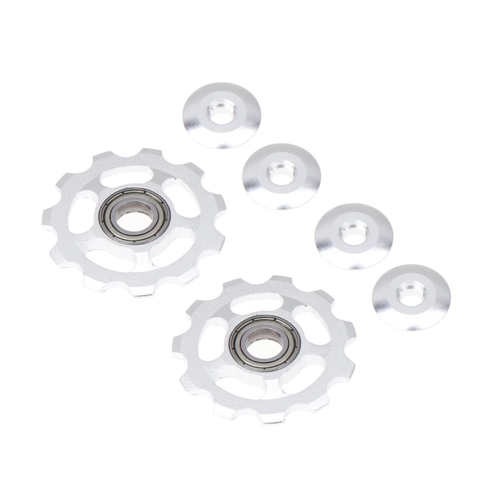 Happyyami 2pcs Aluminum Alloy Rear Derailleur Pulley Durable Bike Accessory for Mountain Bicycles Easy Installation Silver Color Compatible Systems