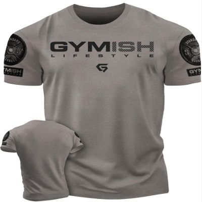 Gymish Lifestyle Gym Workout Shirts for Men Motivational Weight Lifting T-Shirt (LG, Warm Grey Branded)